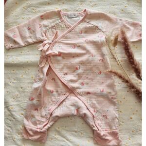ANGEL DEAR UNICORN PINK OVERALLS‎ MUSLIN KIMONO STYLE romper 0-3months